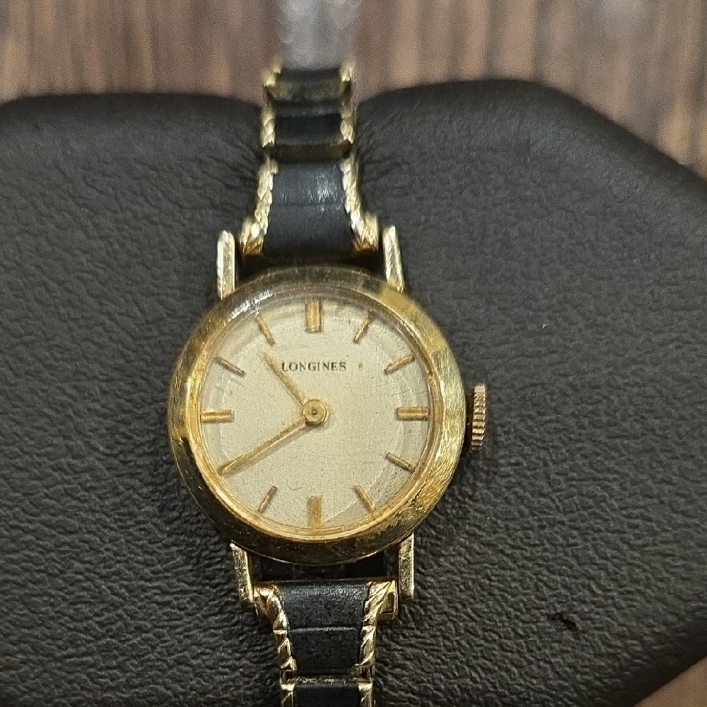14k GF Longines Women's Gold and Black Timepiece